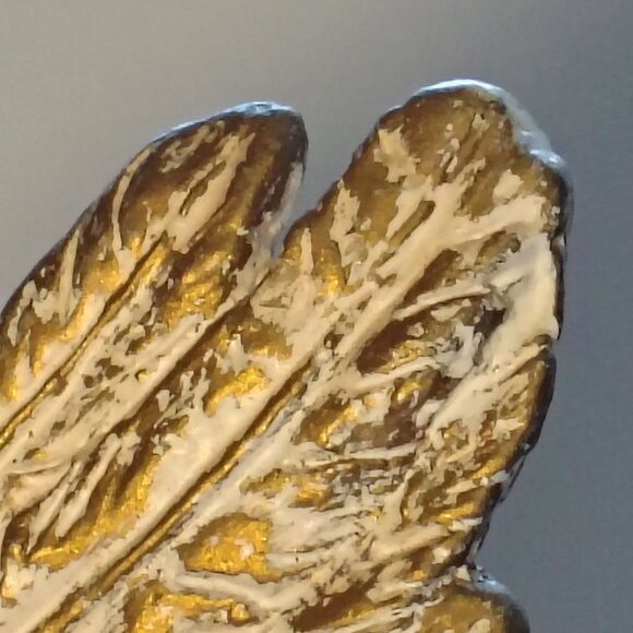 Antique Angel Figurine With Wings Holding Green Scroll & Red Ribbon Accents - Picture 10 of 16